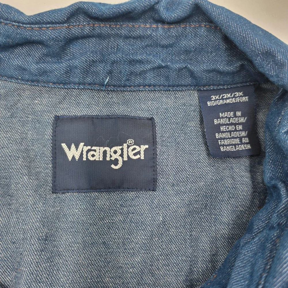 Wrangler Mens Blue Denim Western Snap Shirt 3XL Big ARC Services Logo Workwear - Picture 4 of 4